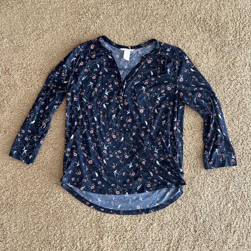 Navy Floral Long Sleeve Top